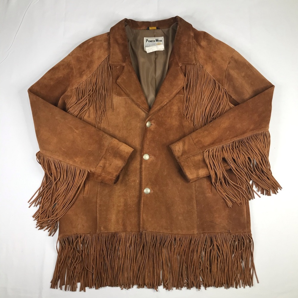Vintage Pioneer Wear Mens Suede Leather Fringe Jacket Size 46